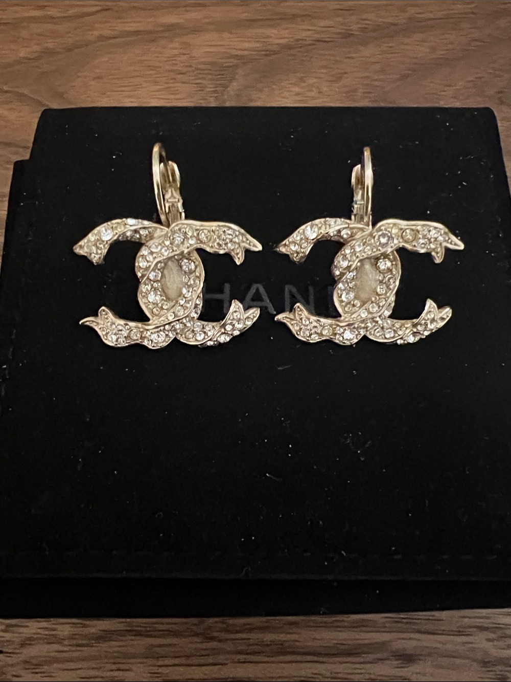 CHANEL Gold Crystal CC Drop Earrings - Picture 2 of 5